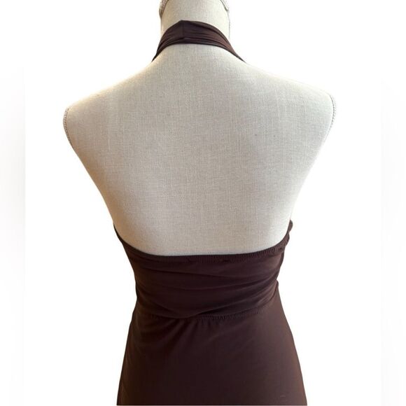 PrettyLittleThing Chocolate Halterneck Bust Slinky Detail Mini Dress Size 4 - Picture 7 of 9